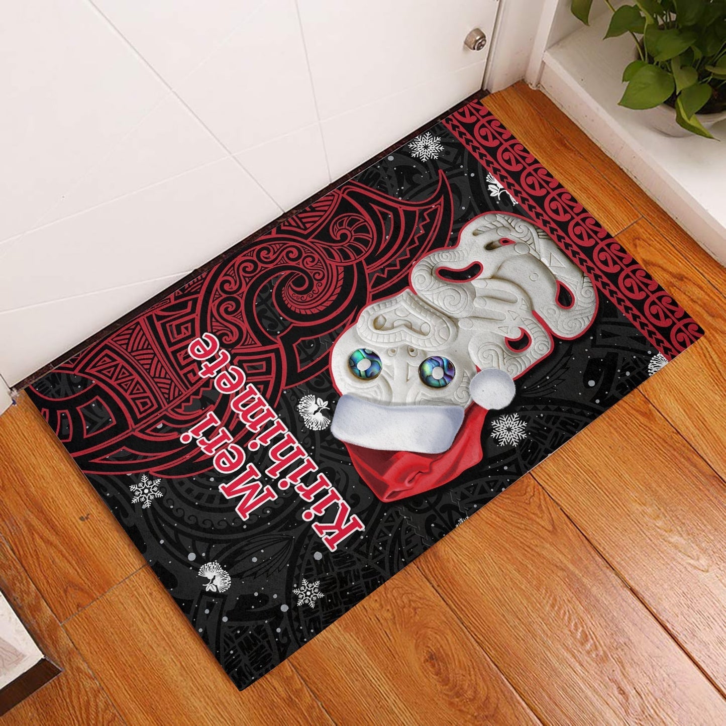 New Zealand Christmas Door Mat Hei Tiki Red Pohutukawa Meri Kirihimete LT14
