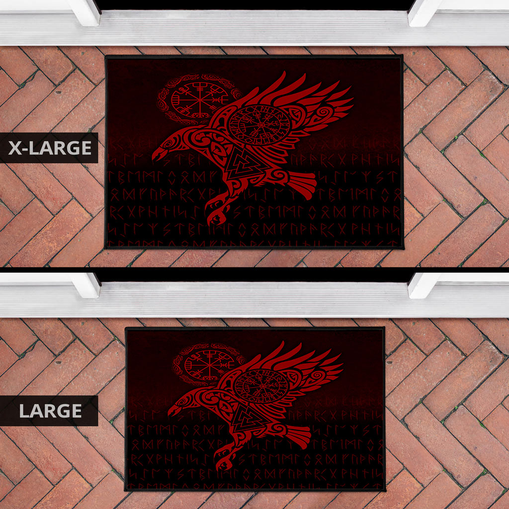 Viking Door Mat Raven Vegvisir Tattoo Red Version Door Mat RLT12