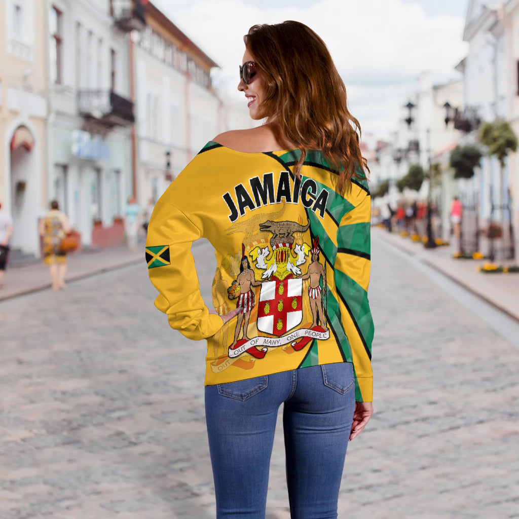 Jamaica Athletics Off Shoulder Sweater Jamaican Flag Mix Lion Sporty Style LT14
