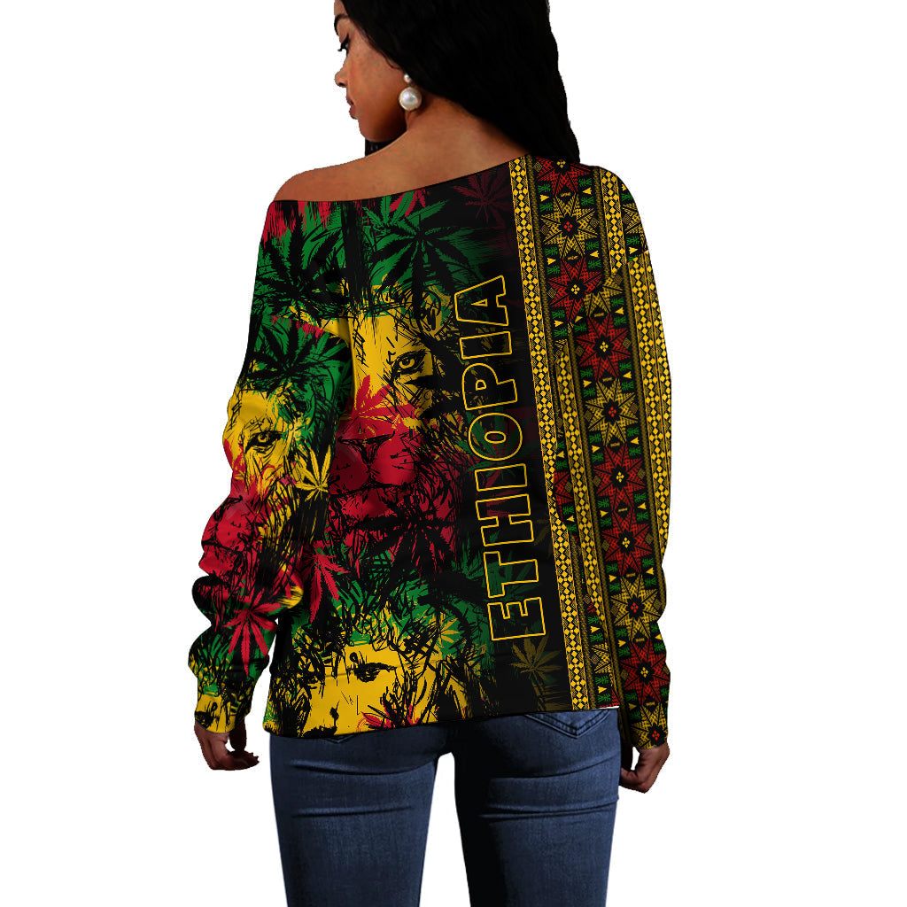 Ethiopia Lion Reggae Off Shoulder Sweater Ethiopian Cross LT13