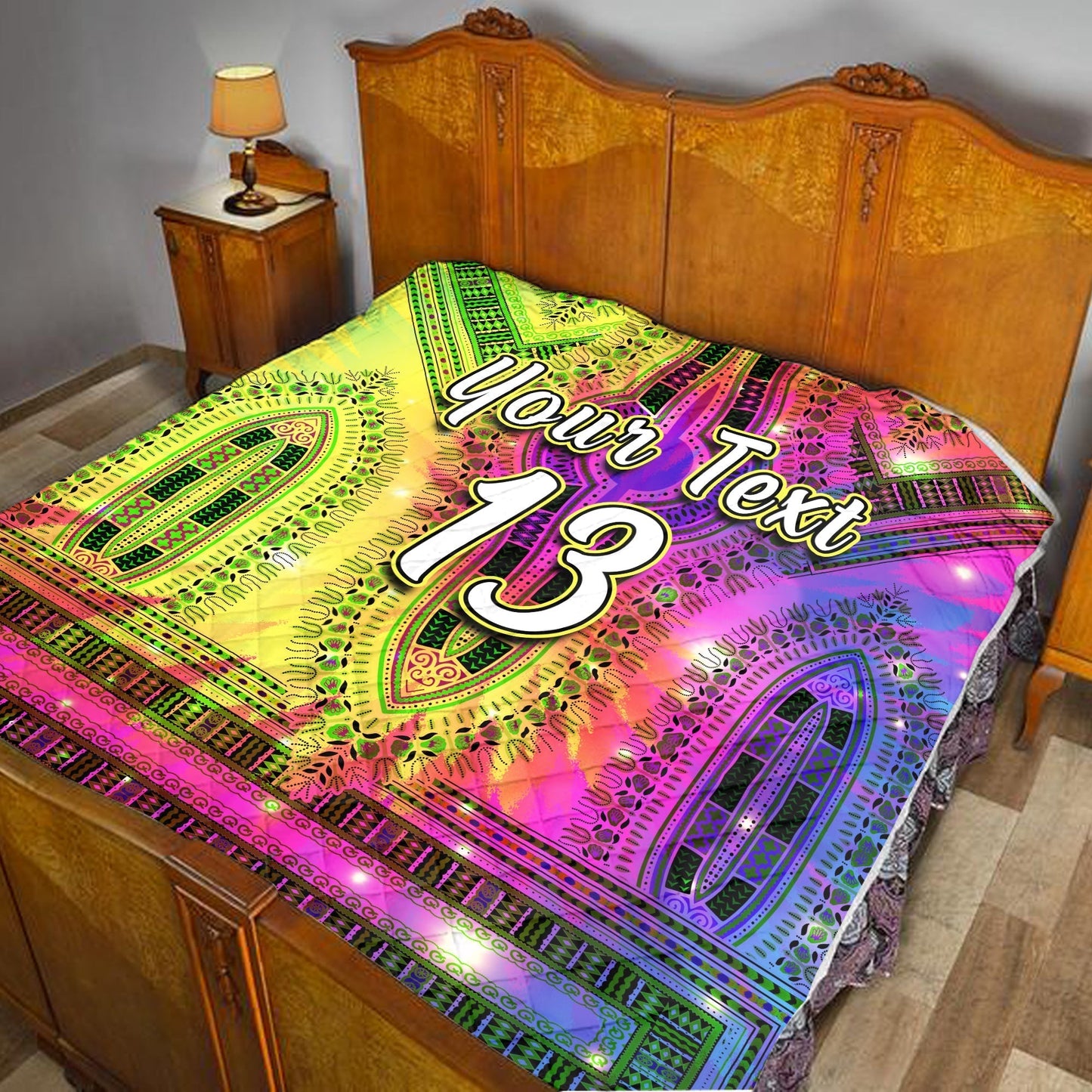 (Custom Text and Number) Africa Tie Dye Premium Quilt Special Dashiki Pattern LT13
