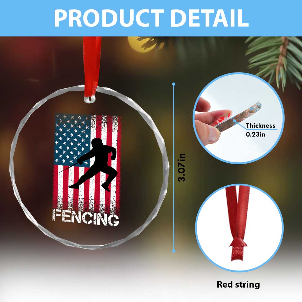 American Flag Fencing USA Patriotic Crystal Glass Ornament TS14