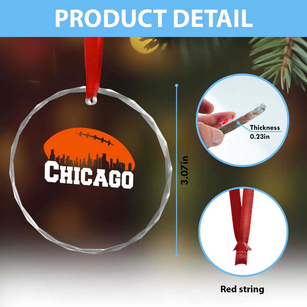 Chicago Skyline Football Graphic Crystal Glass Ornament Bold Windy City Fan Art for Game Days TS02