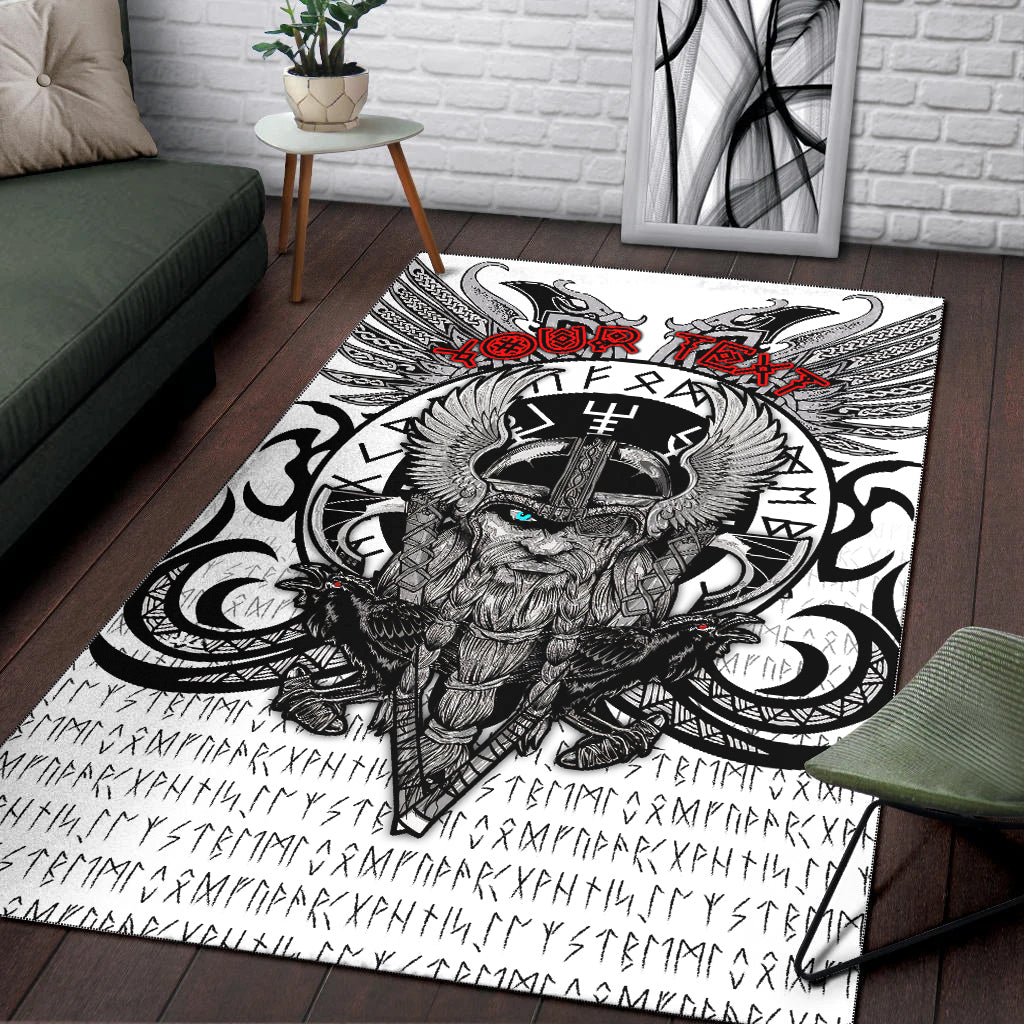 ( Custom Personalised) Viking Vegvisir Odin With Huginn And Muninn Area Rug LT2