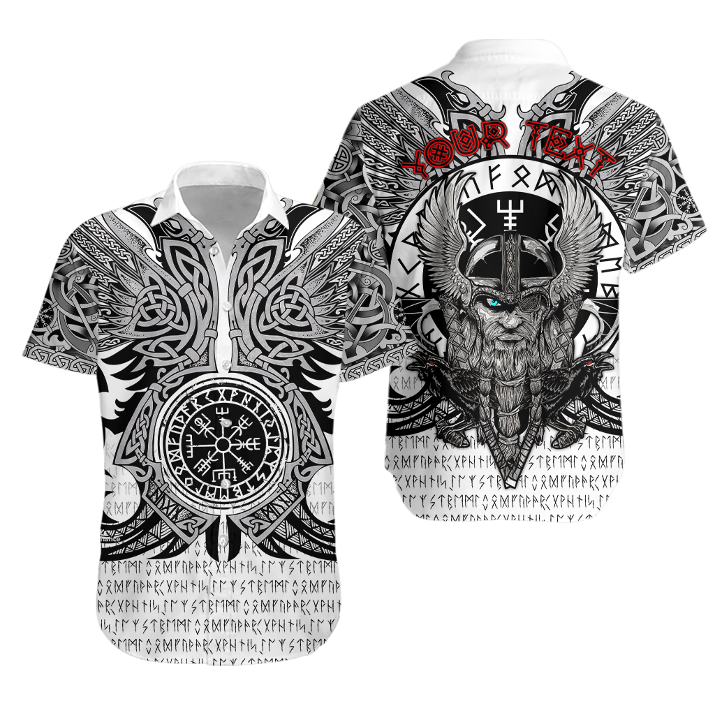 ( Custom Personalised) Viking Vegvisir Odin With Huginn And Muninn Hawaiian Shirt - LT2