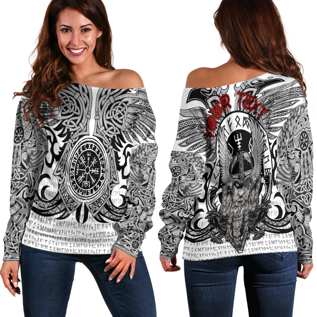 ( Custom Personalised) Viking Vegvisir Odin With Huginn And Muninn Women Off Shoulder Sweater - LT2