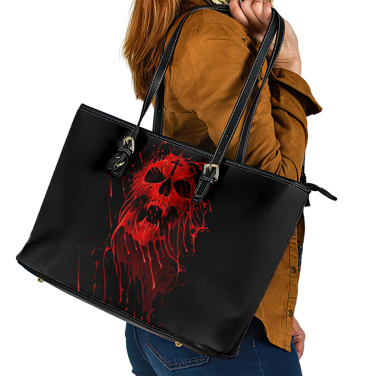 Skull Leather Tote Bag Bloody Skull Scream DT01