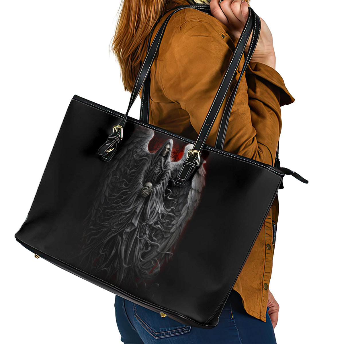 Skull Leather Tote Bag Death Angel Hold Skull DT01