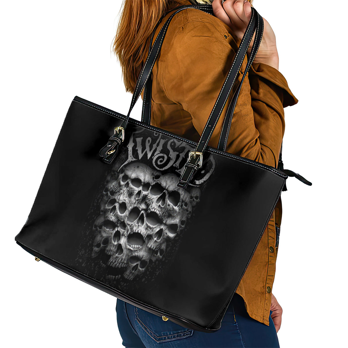 Skull Leather Tote Bag Twisted Head Skull DT01