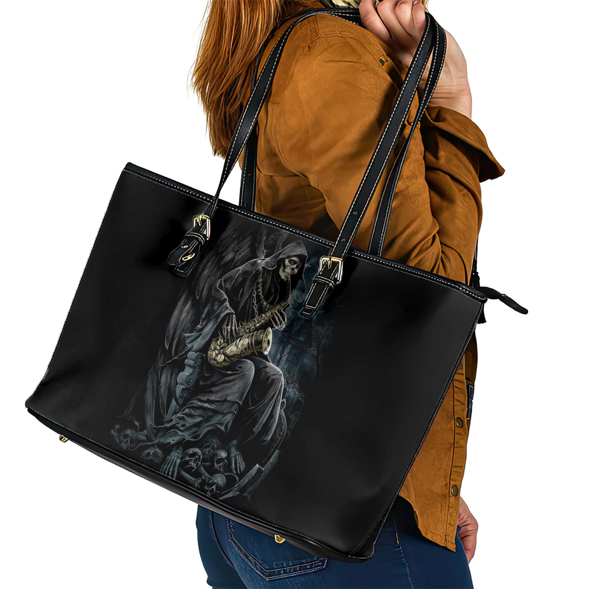 Skull Leather Tote Bag Musician Of Death DT01
