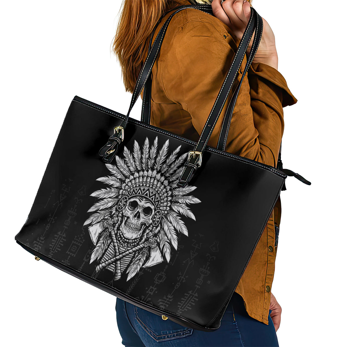 Skull Leather Tote Bag Chief Skeleton DT01