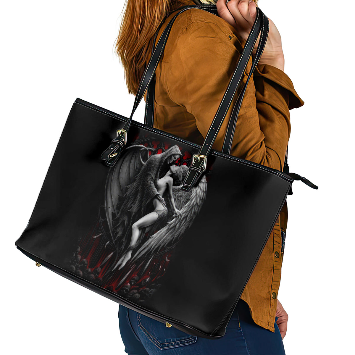 Skull Leather Tote Bag Death Angel In Love DT01