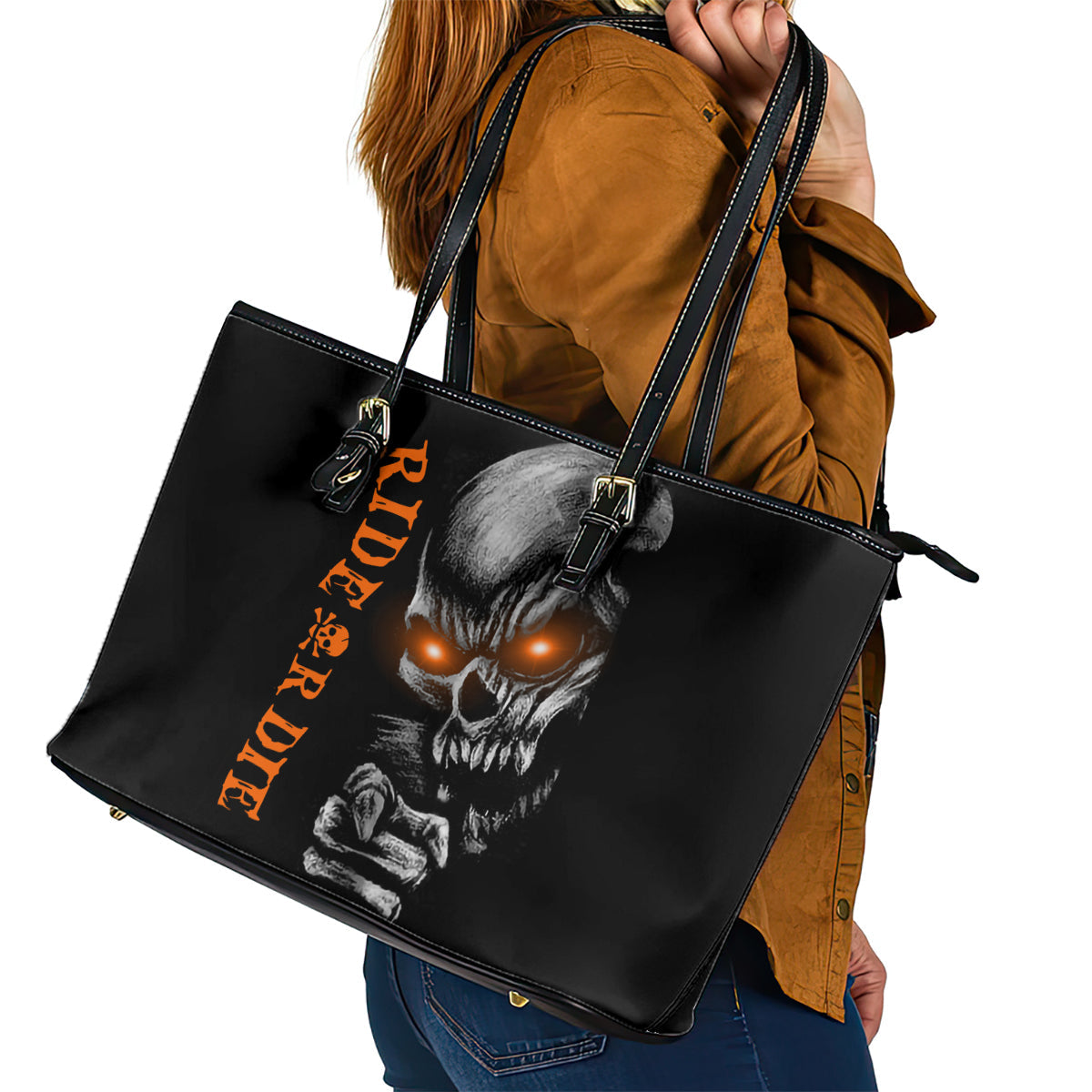 Skull Leather Tote Bag Ride Or Die DT01