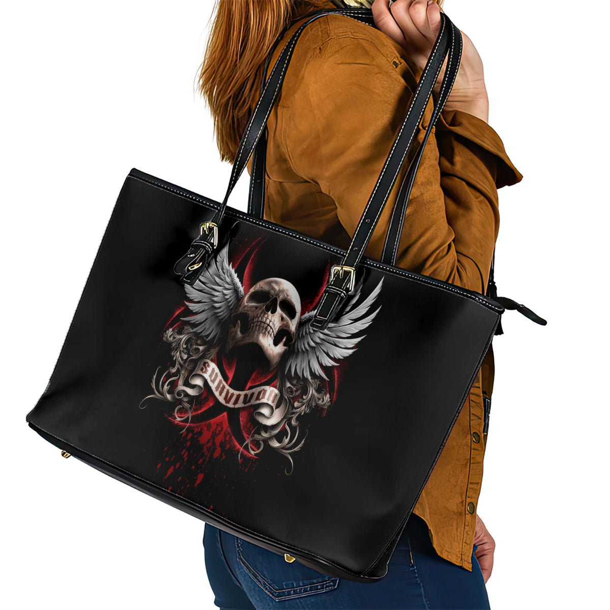 Skull Leather Tote Bag Blood Skull Survivor DT01