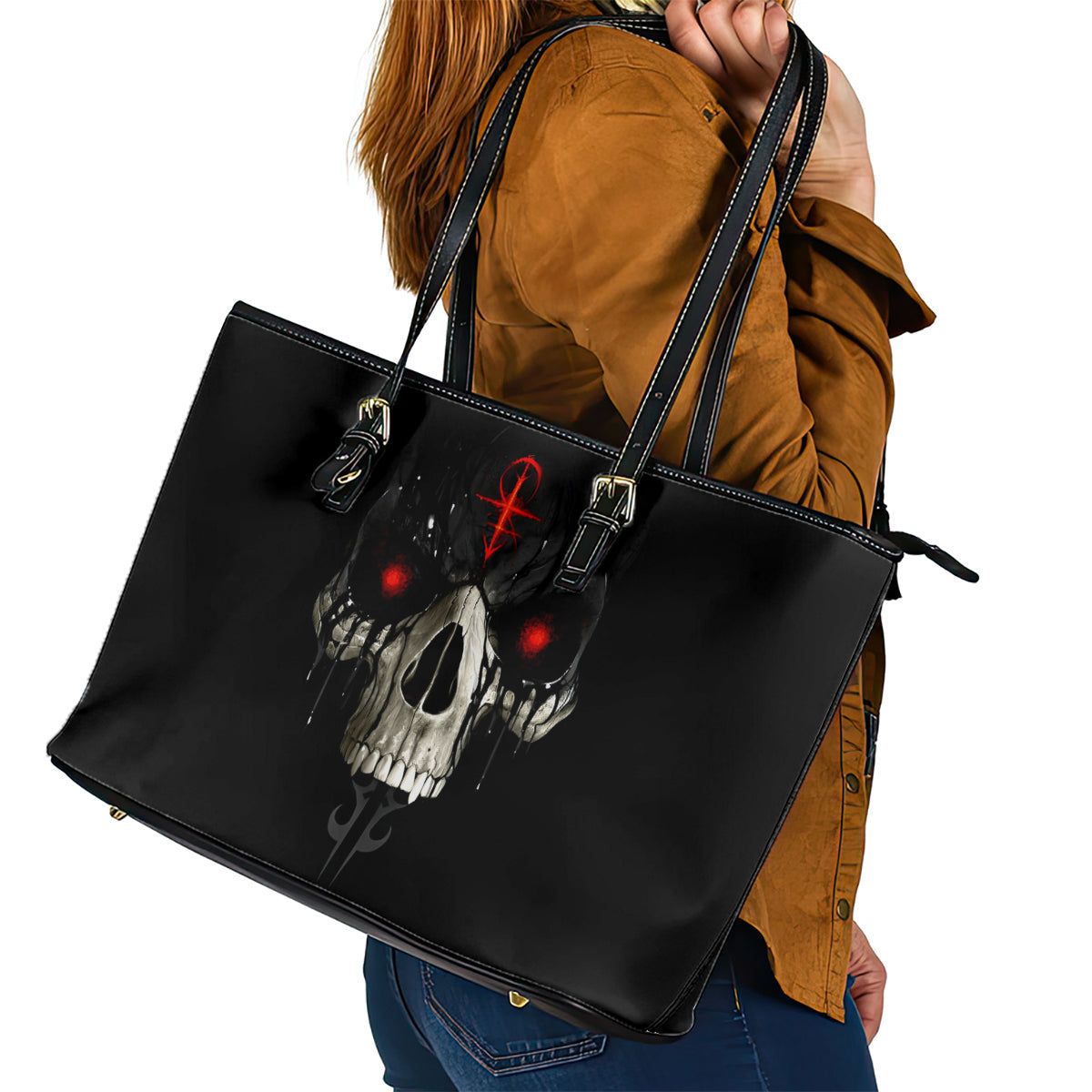 Skull Leather Tote Bag Black Reaper DT01