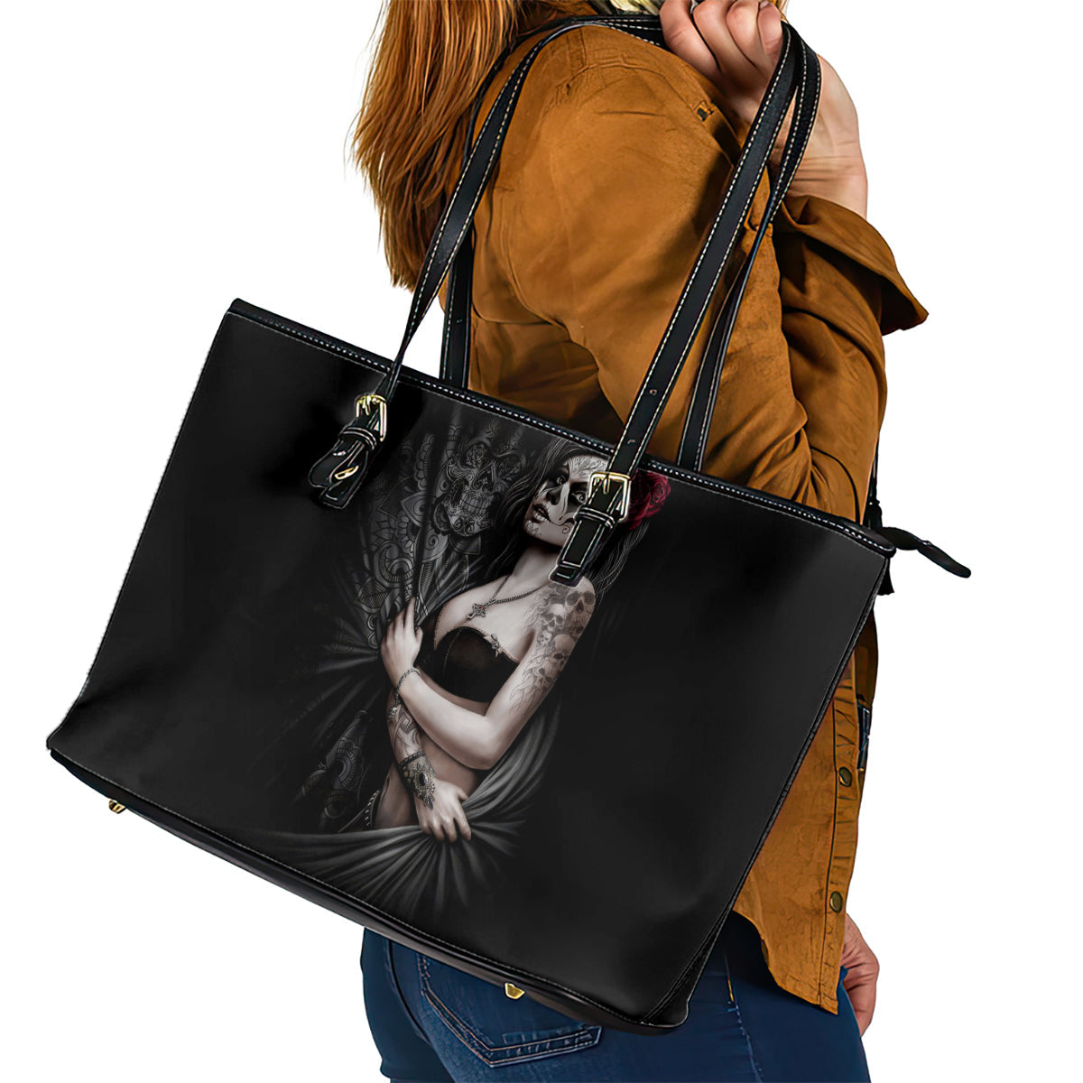 Skull Leather Tote Bag Girl Day Of The Dead DT01