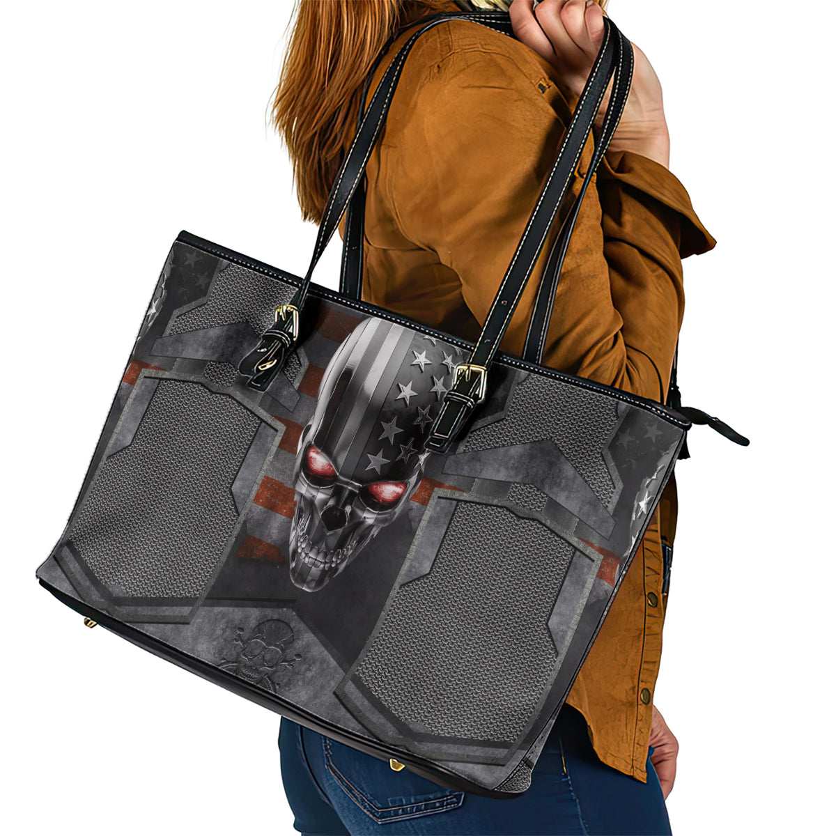 Skull Leather Tote Bag Metal Head Skull American DT01