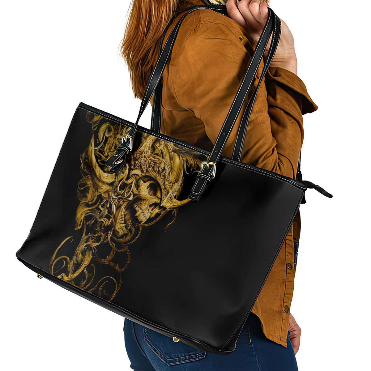 Skull Leather Tote Bag Golden Warrior Royal DT01