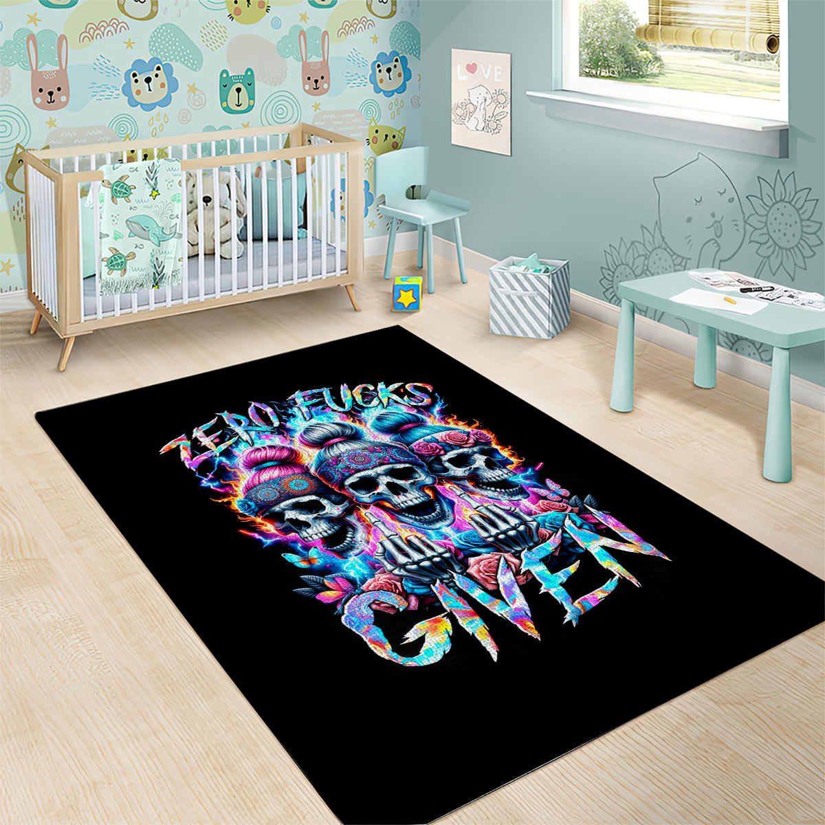 Lady Skull Area Rug Zero Fucks Given DT01