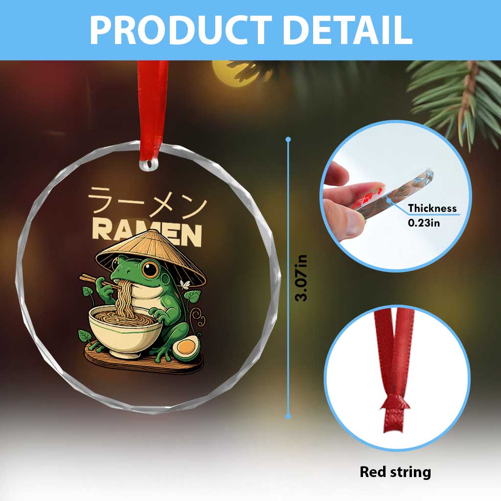 Frog Eating Ramen Crystal Glass Ornament Funny Japanese Food Lover Anime TS12