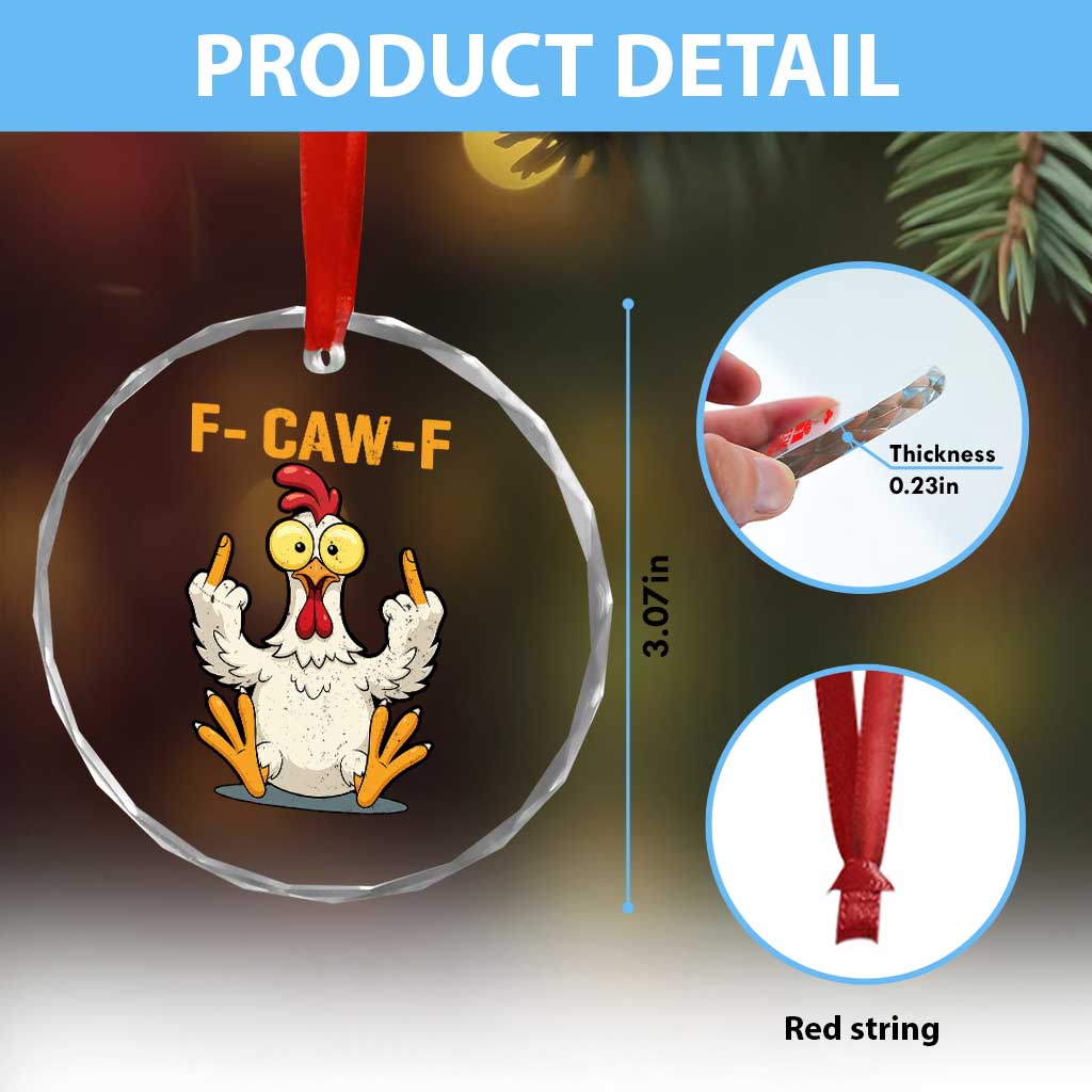 Funny F Caw F Sarcastic Chicken Meme Crystal Glass Ornament Middle Finger Offensive Humor TS02