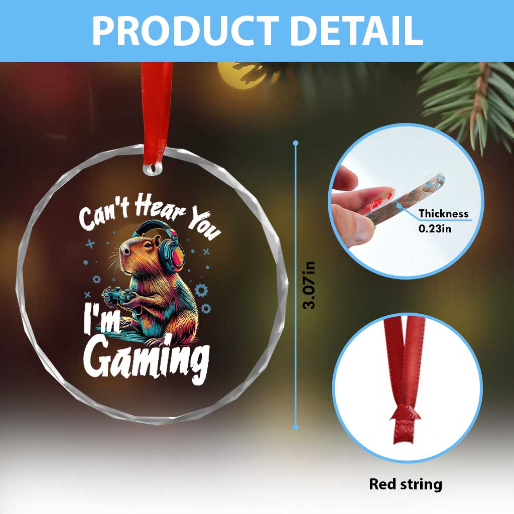 Funny Gamer Capybara Crystal Glass Ornament Can Not Hear You I Am Gaming TS12