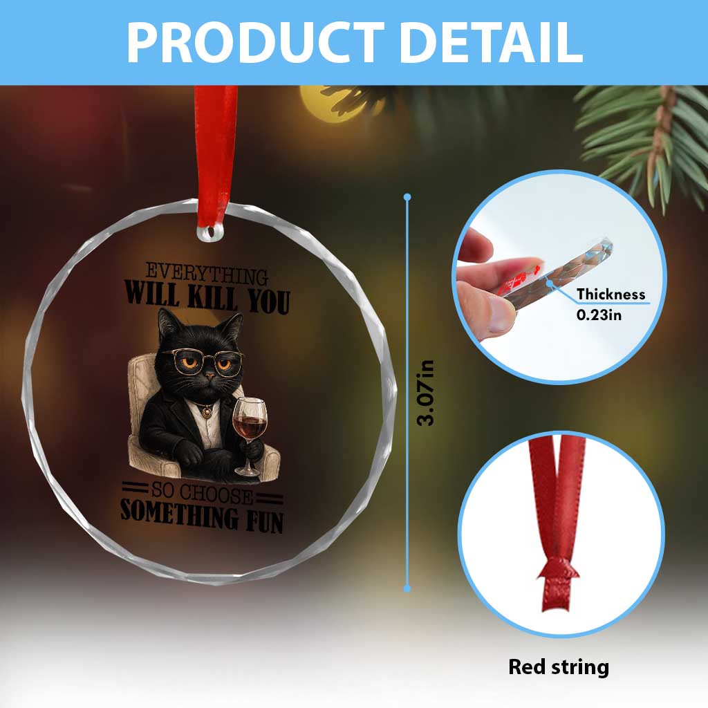 Funny Sarcastic Cat Crystal Glass Ornament Everything Will Kill You So Choose Something Fun TS12