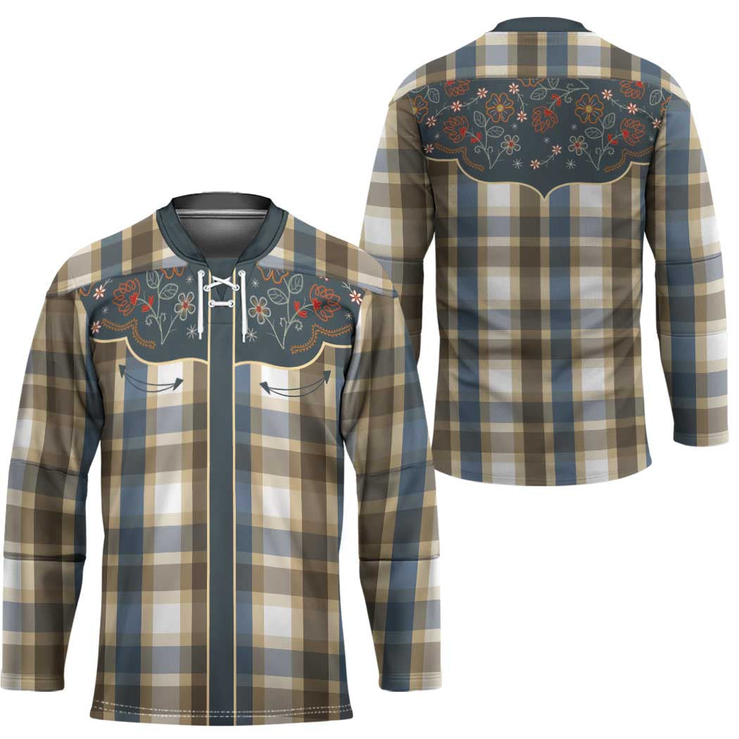 Vintage Western Flowers Yoke Shirt Style Hockey Jersey Gingham LT03