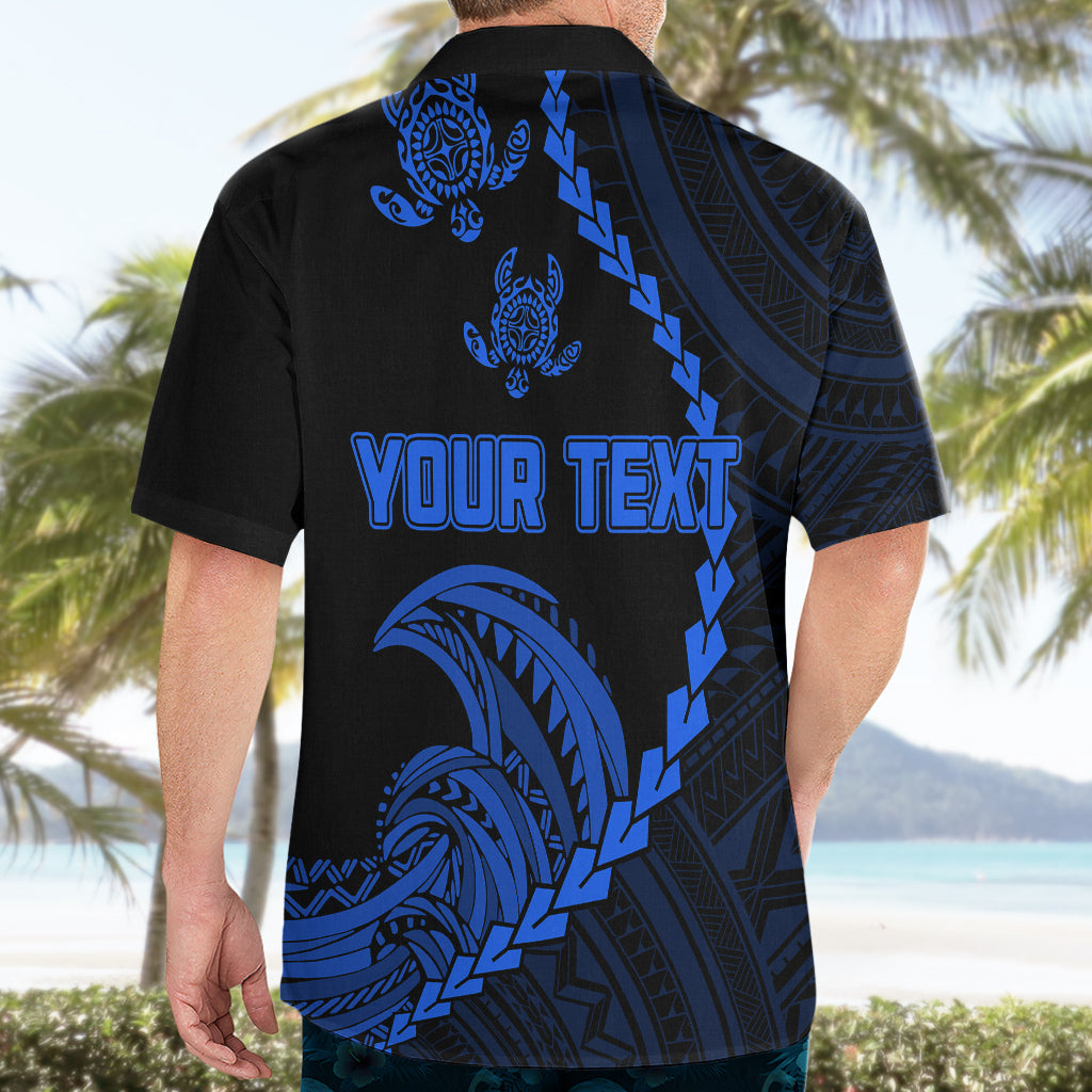 Personalised Guam Hawaiian Shirt Tribal Turtles Curves Style - Blue LT7