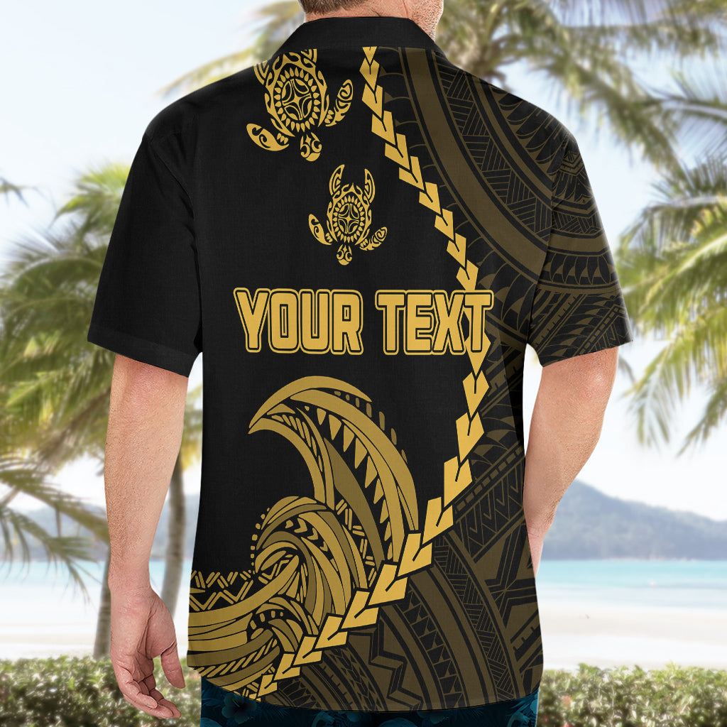 Personalised Guam Hawaiian Shirt Tribal Turtles Curves Style - Gold LT7