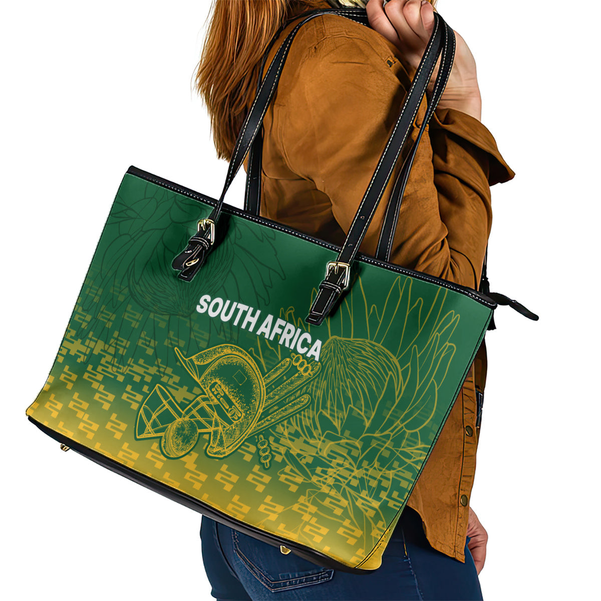 South Africa Cricket Leather Tote Bag Go Proteas World Cup Version 2023 Sproty LT9