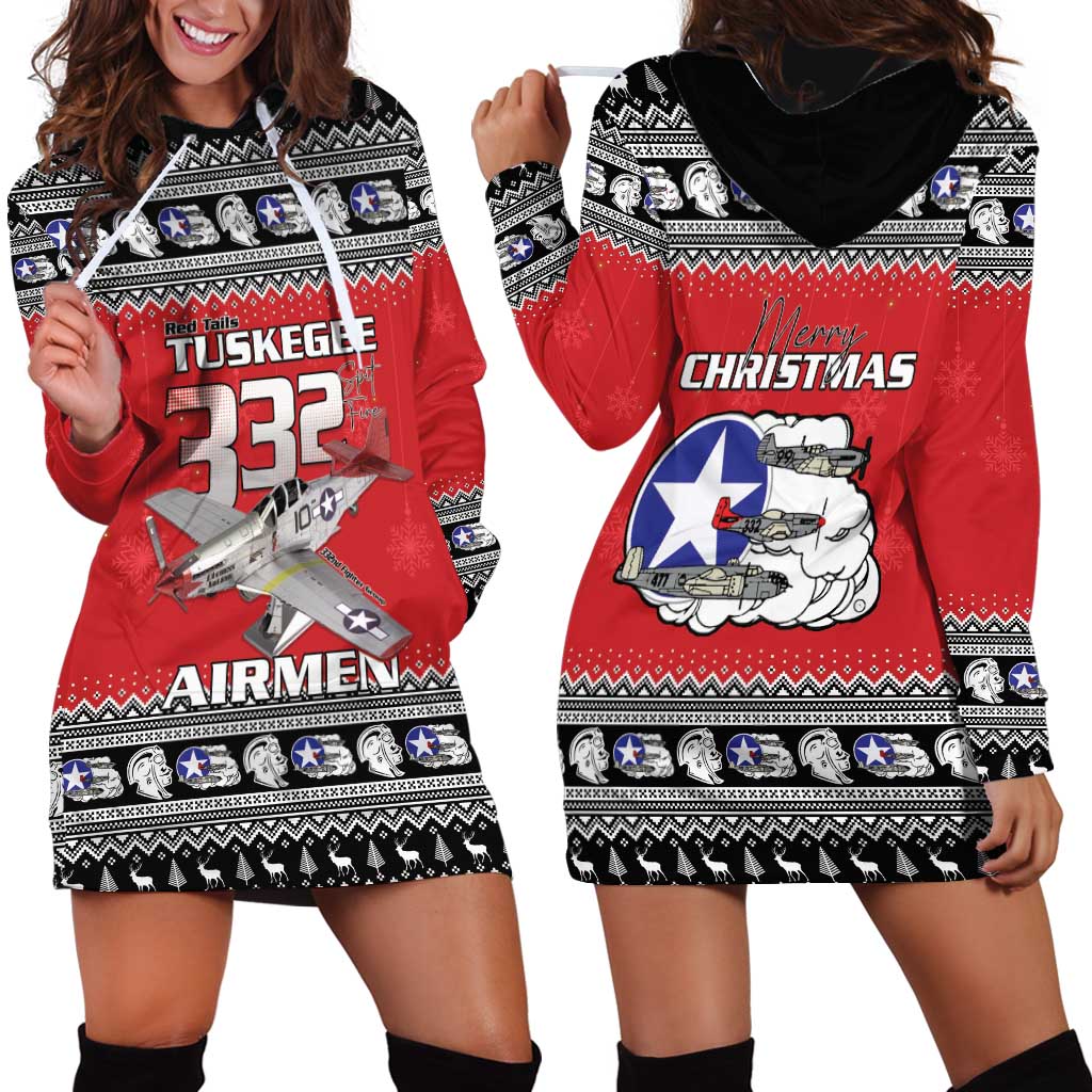 Tuskegee Red Tails Airmen Christmas Hoodie Dress P-51 Mustang 332nd Fighter Group LT15