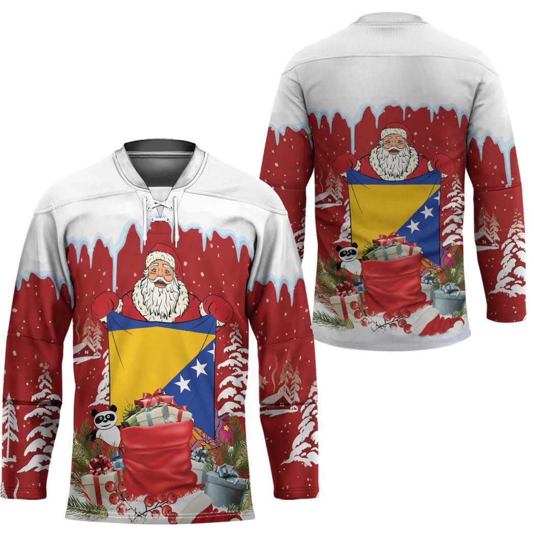 Bosnia and Herzegovina Christmas Hockey Jersey Santa With National Flag LT18