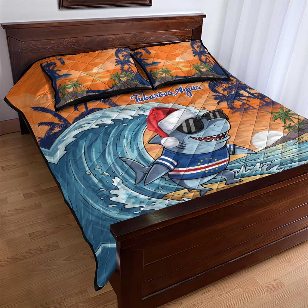 Cape Verde Christmas Quilt Bed Set Shark Surfing Holiday Beach Style LT18