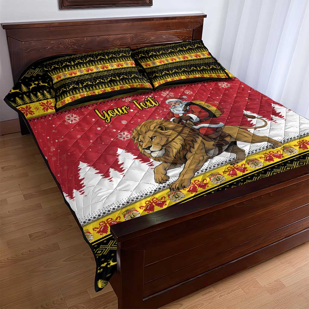 Belgium Christmas Personalized Quilt Bed Set Santa Riding Lion LT18