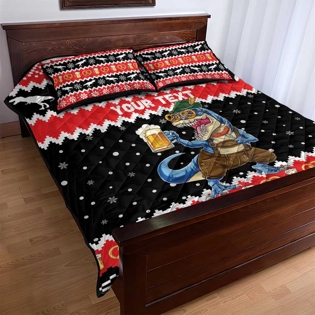 Personalized German T-Rex Christmas Quilt Bed Set Funny Beer Dinosaur Xmas LT19