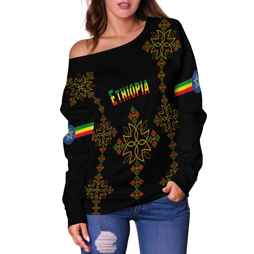 Ethiopia Off Shoulder Sweater Version Map LT13