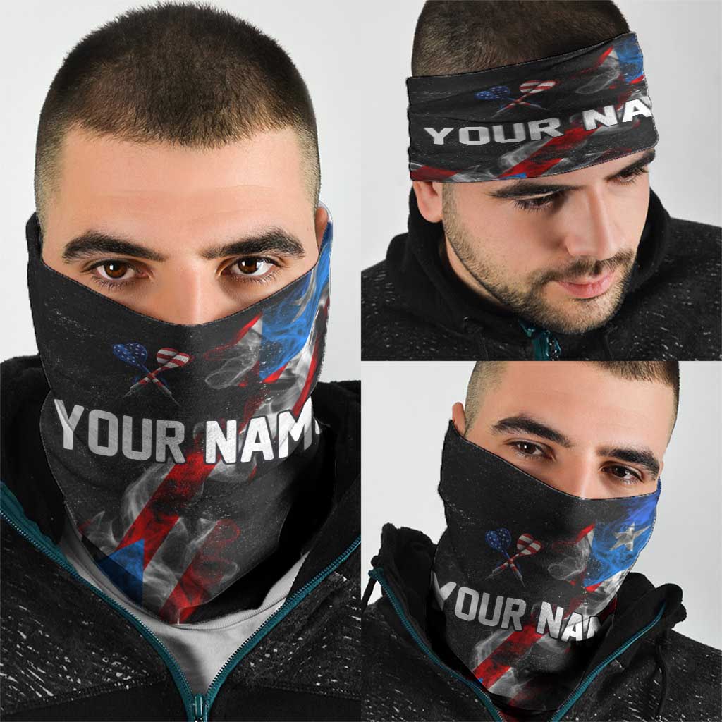 American Flag Smoke Trail Neck Gaiter with Dartboard and Crossed Darts Graphic Design TS04
