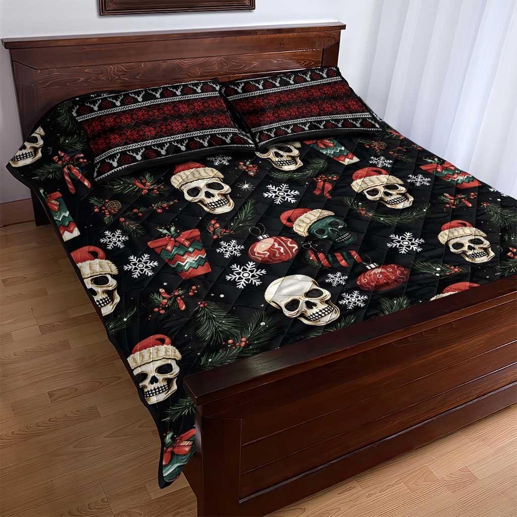 Skull Face Christmas Quilt Bed Set Xmas Holiday Patterns TS04