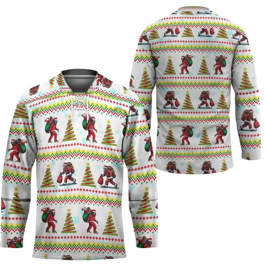 Amazing Bigfoot Christmas Hockey Jersey Xmas Holiday Patterns TS04
