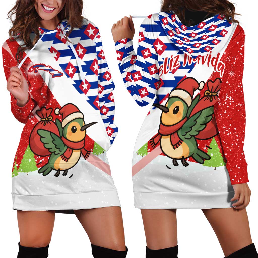 Cuba Christmas Hoodie Dress with Santa Hummingbird Cuban Flag Feliz Navidad and Snowflake TS04