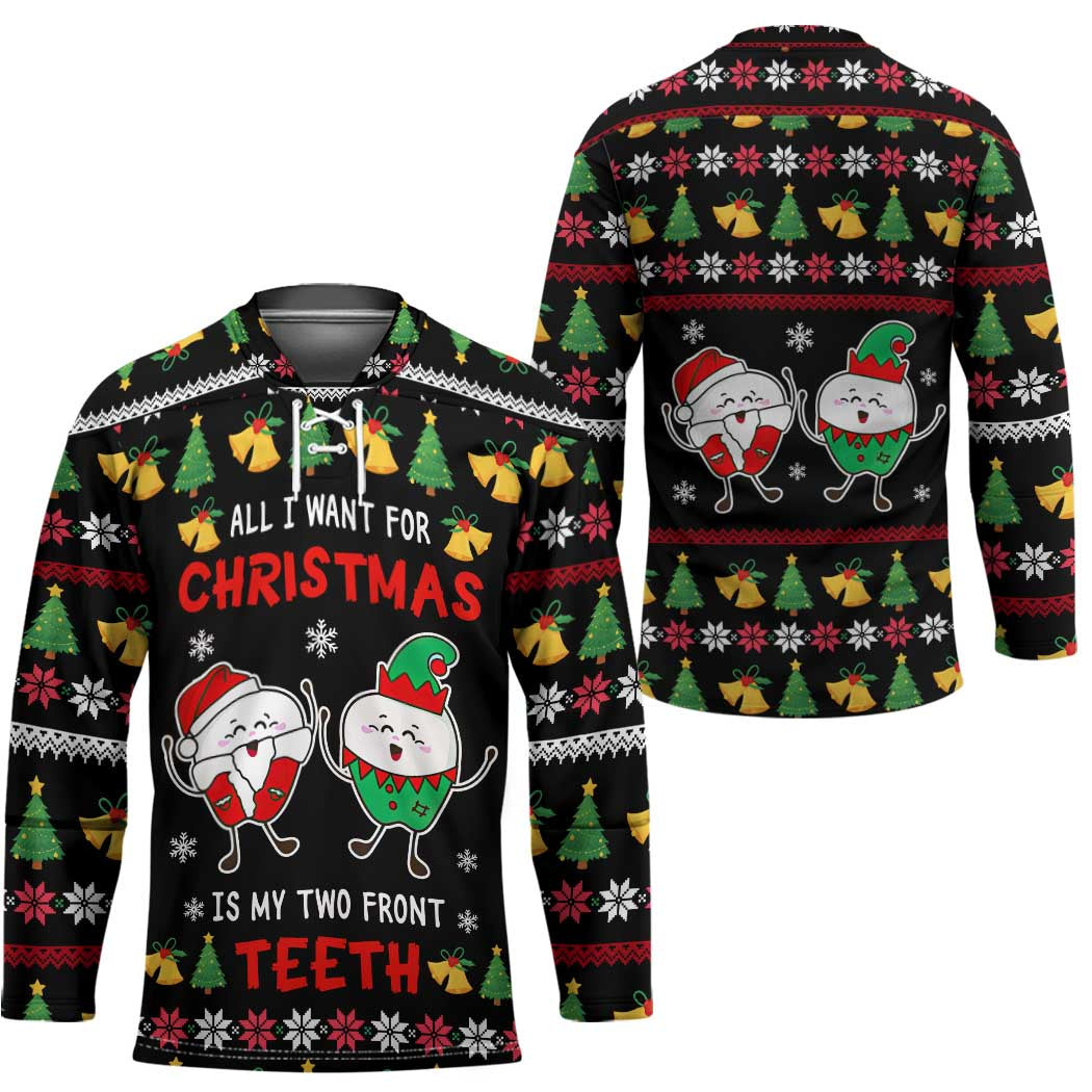 My Two Front Teeth Christmas Design Hockey Jersey Xmas Holiday Patterns TS04