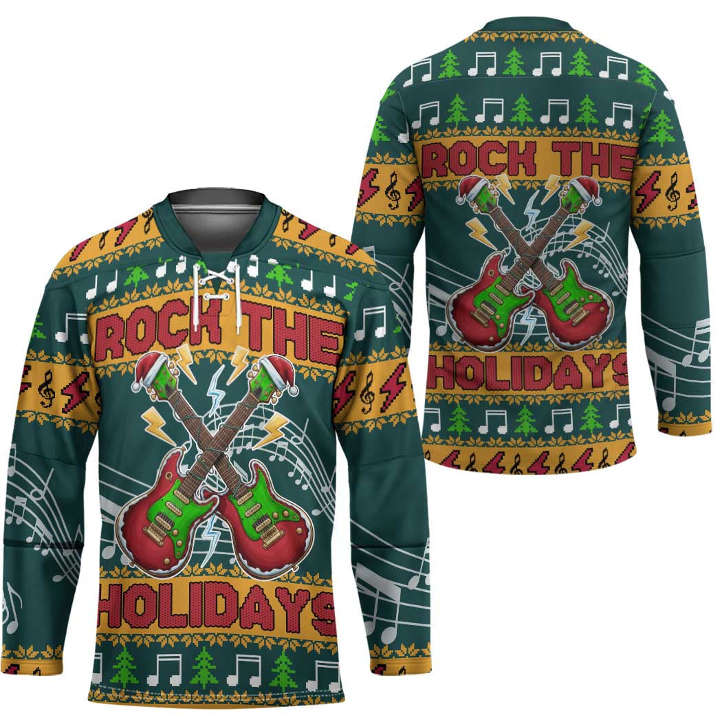 Rock The Holidays Guitar Christmas Hockey Jersey Xmas Holiday Patterns TS04