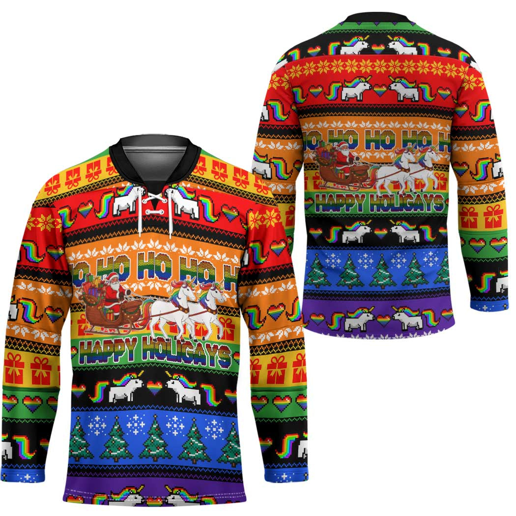 Happy Holigays Christmas Hockey Jersey Xmas Holiday Patterns TS04
