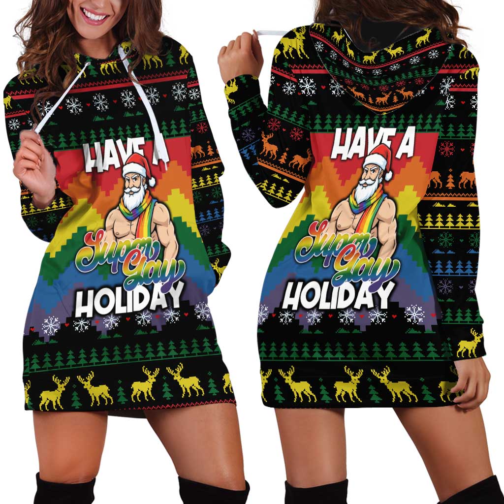 Have A Super Gay Holiday Christmas Hoodie Dress Xmas Holiday Patterns TS04