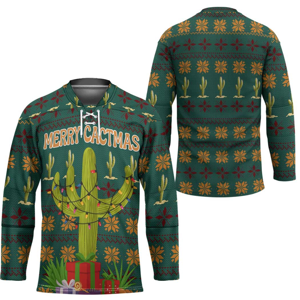 Cactus Gifts Christmas Hockey Jersey Xmas Holiday Patterns TS04
