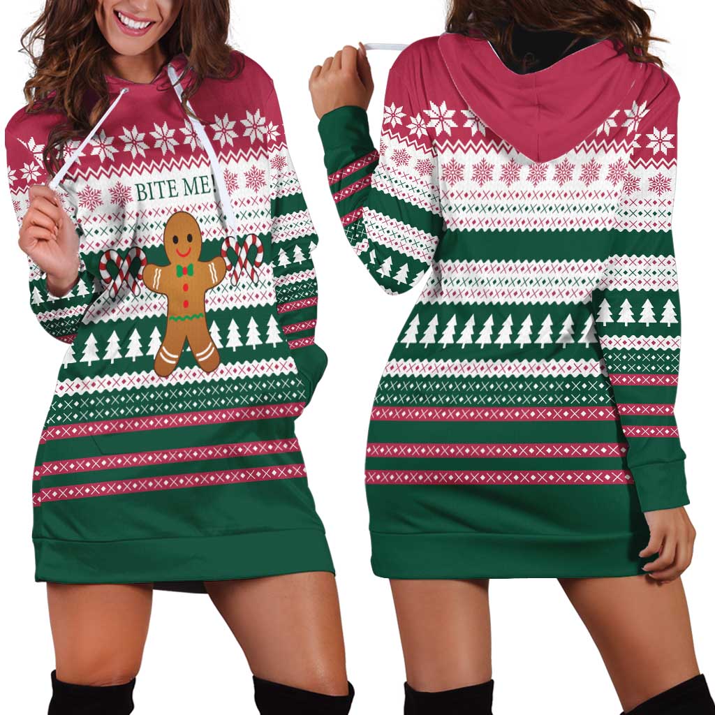 Christmas Cookies Bite Me Hoodie Dress with Gingerbread Man Candy Canes and Snowflake Tree TS04
