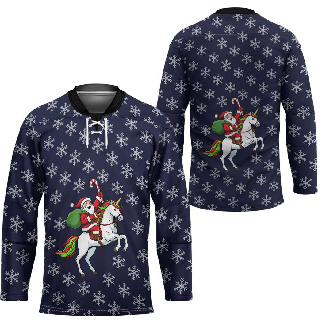 Horse And Santa Claus Christmas Christmas Hockey Jersey Xmas Holiday Patterns TS04