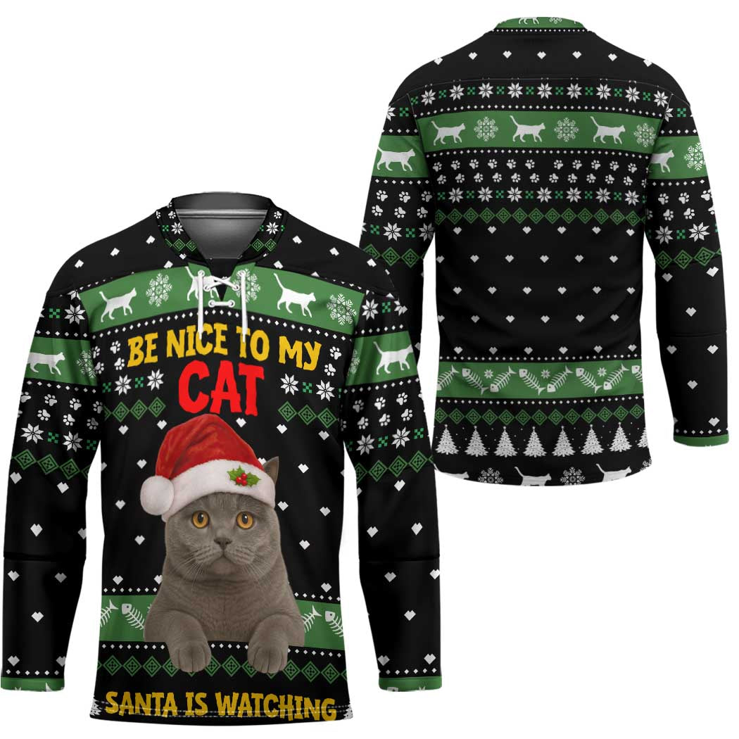 Cat Be Nice Christmas Hockey Jersey Xmas Holiday Patterns TS04