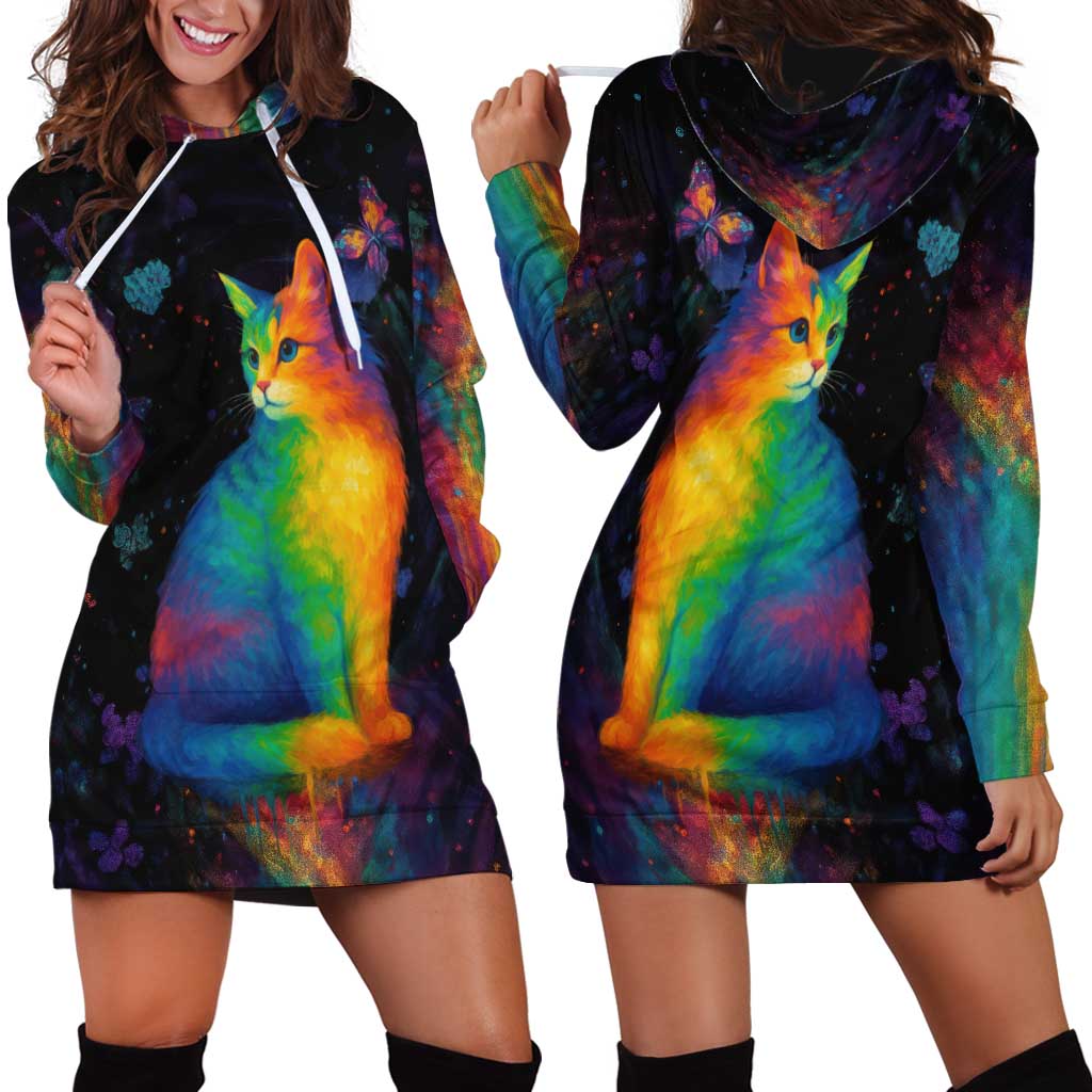 Cat Colorful Christmas Hoodie Dress Xmas Holiday Patterns TS04